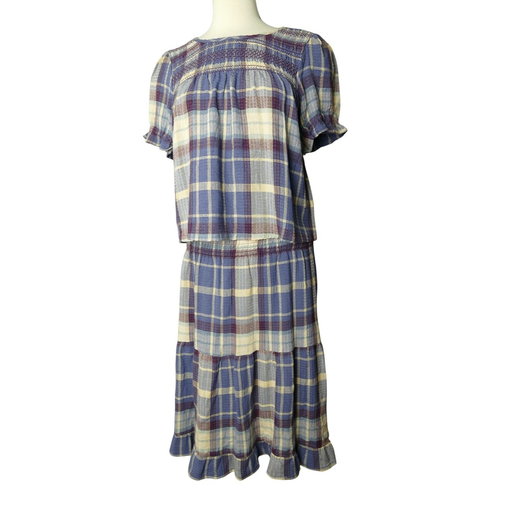 MARINE LAYER Plaid Smocked Top &‎ Tiered Skirt Set Women's Size S